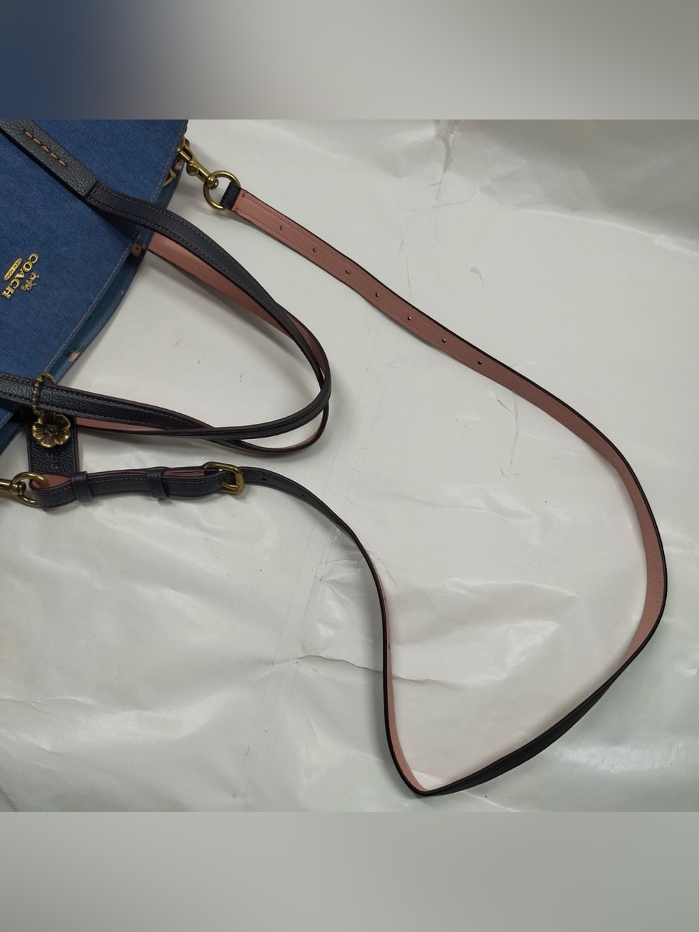 COACH Denim Blue Tote with Black Leather Straps - Picture 6 of 12